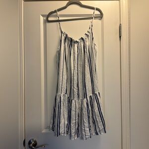 H&M White and Navy Striped Mini Sundress Size 8